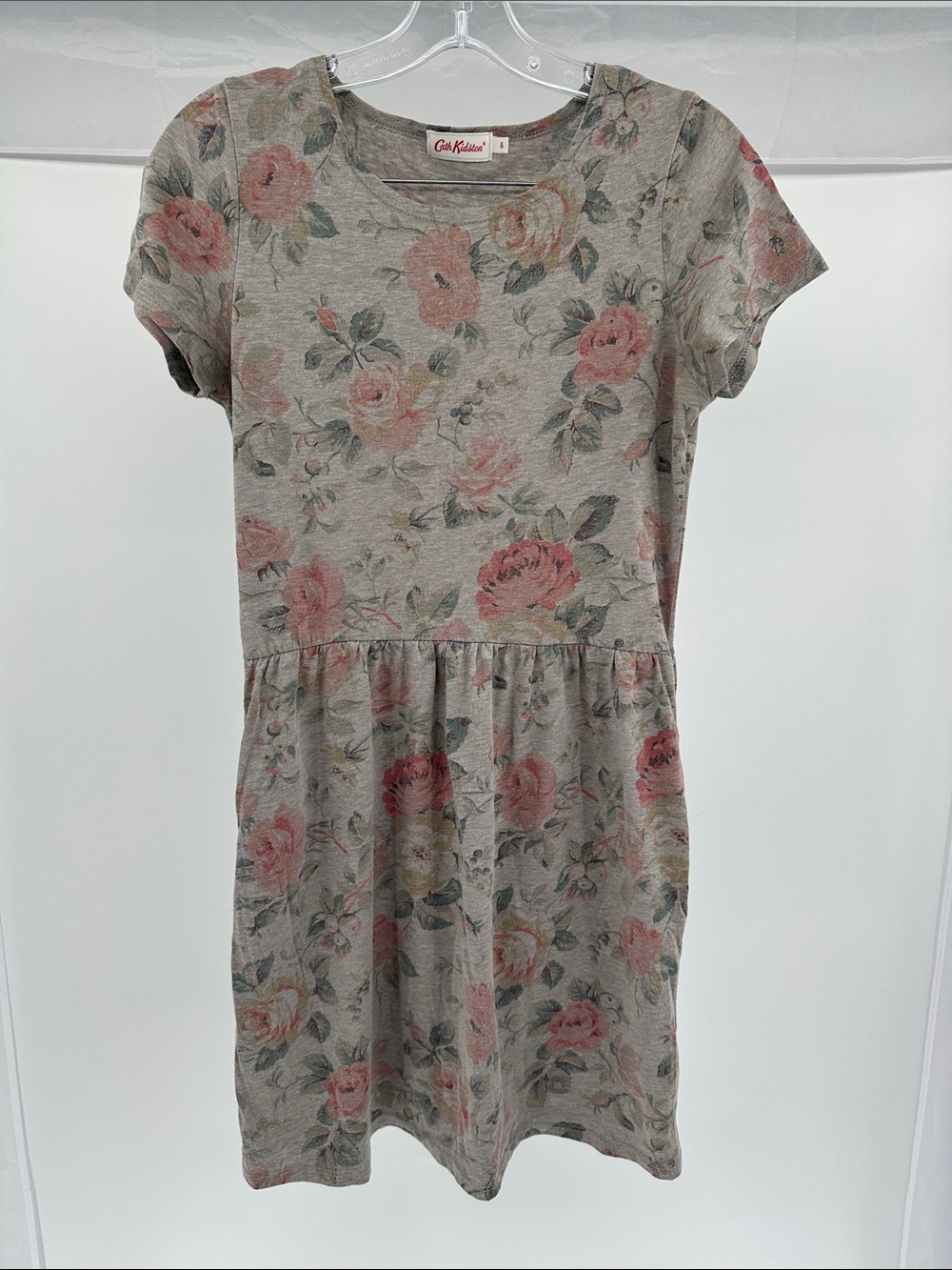 Cath Kidston Gray Floral Jersey Dress with Pink Roses